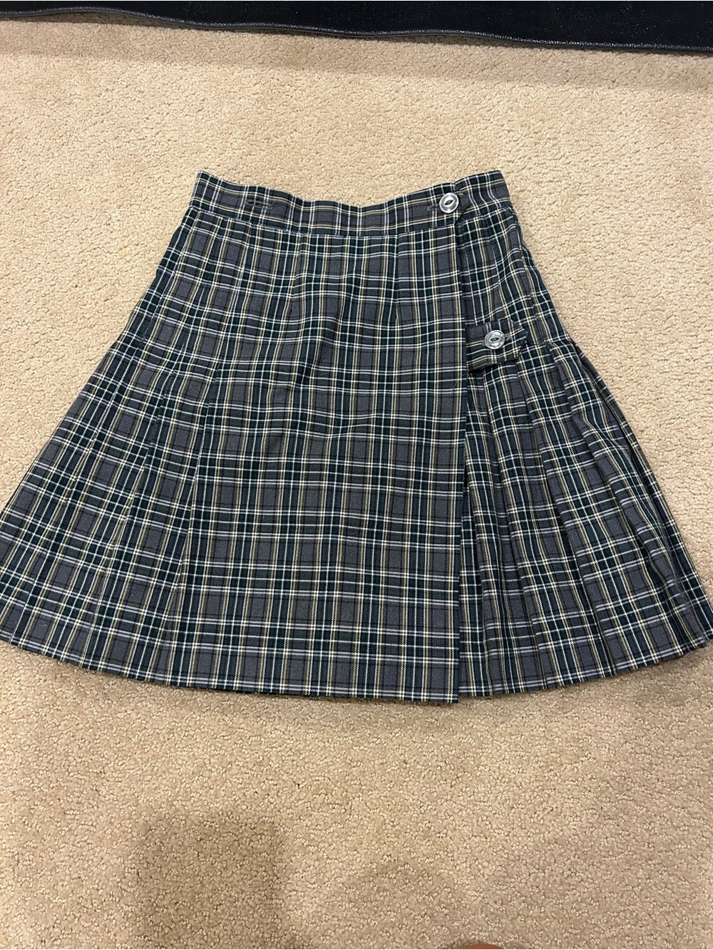 Girls Plaid Pleated Skirt in Navy and Green
